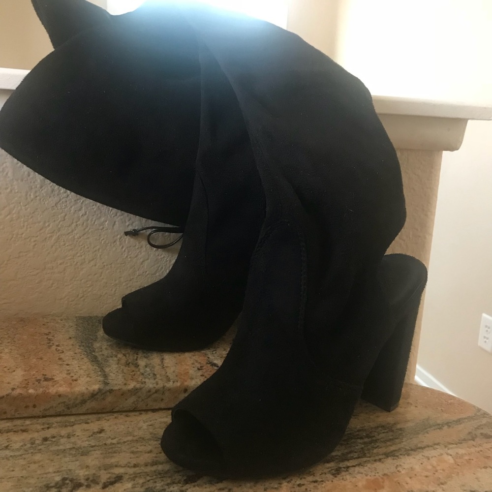Faux Suede Peep Toe Over the Knee Boot